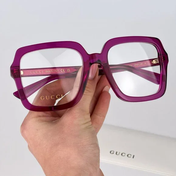 Gucci GG1318O 003 BRAND NEW Eyeglasses Transparent Fuchsia Square Women GG 1318O